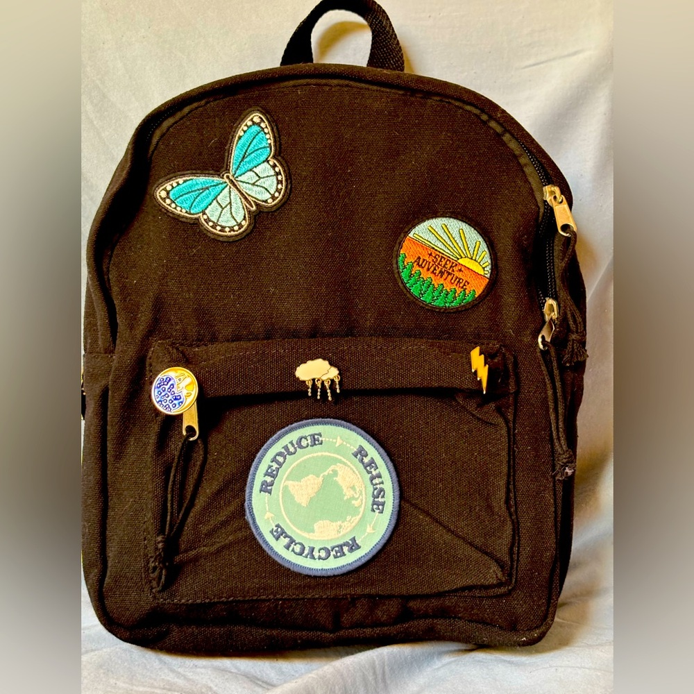 Kids Eco-Friendly Black Backpack with Patches